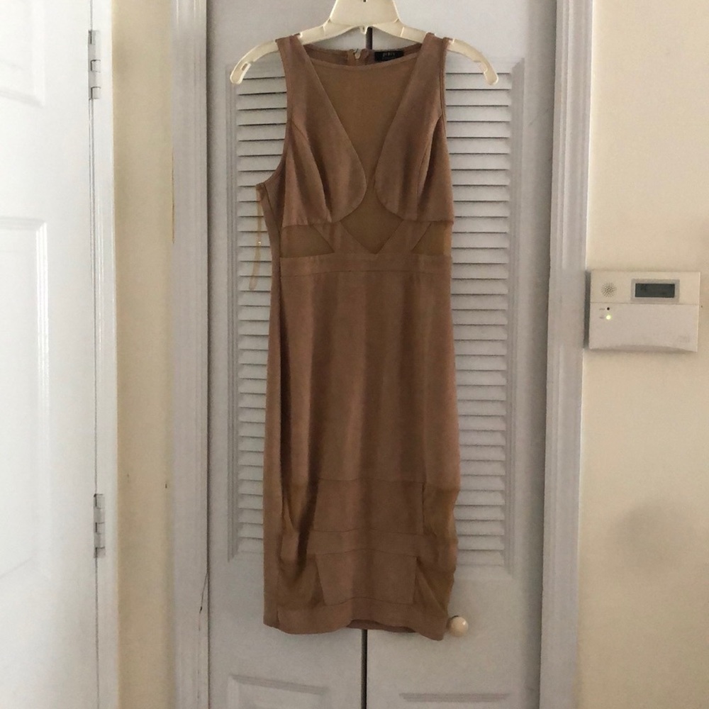 A faux suede and mesh dress